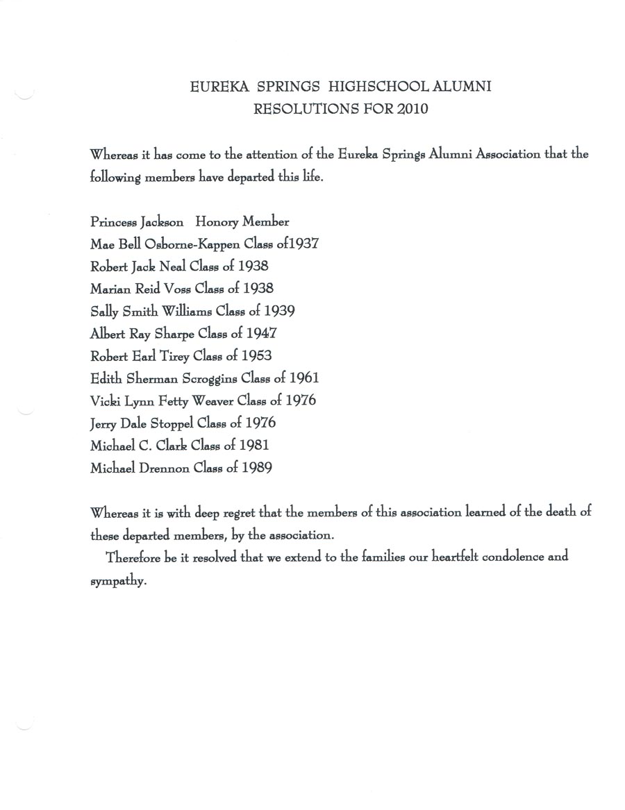 2010 Resolutions Members who have passed